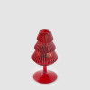 Castiçal Vidro Pinheiro Vermelho 16cm